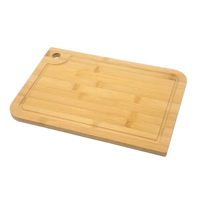 Tabua De Carne Corte Madeira Bambu Natural Com Furo De Corte Retangular